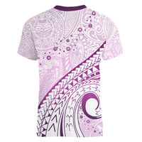 Pasifika Festival Women V Neck T Shirt Tribal Pattern Lilac Version LT01 - Polynesian Pride