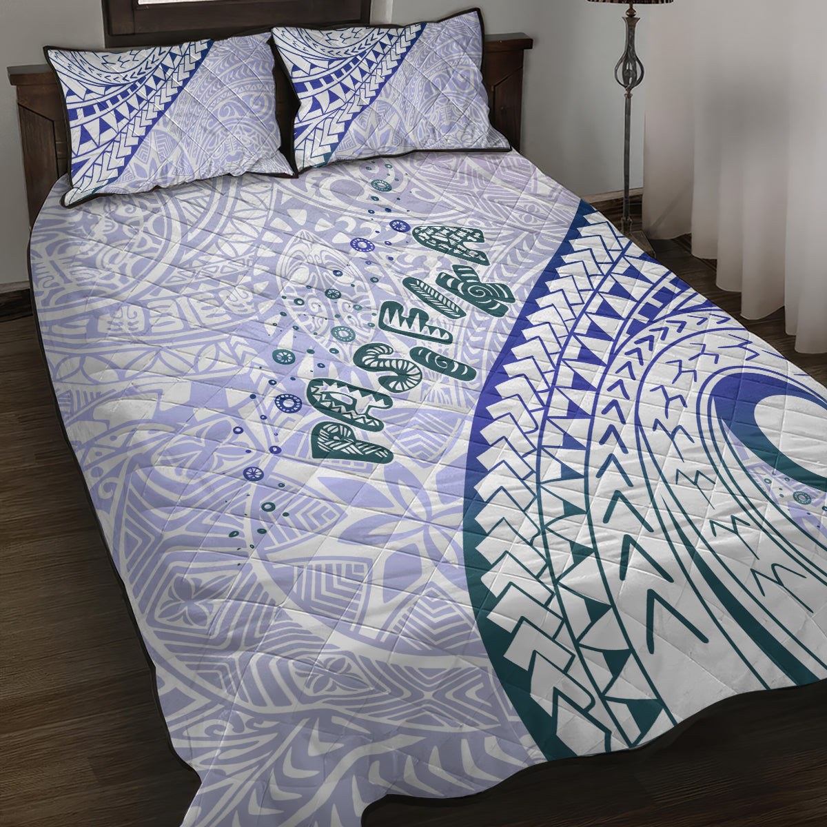 Pasifika Festival Quilt Bed Set Tribal Pattern Violet Version