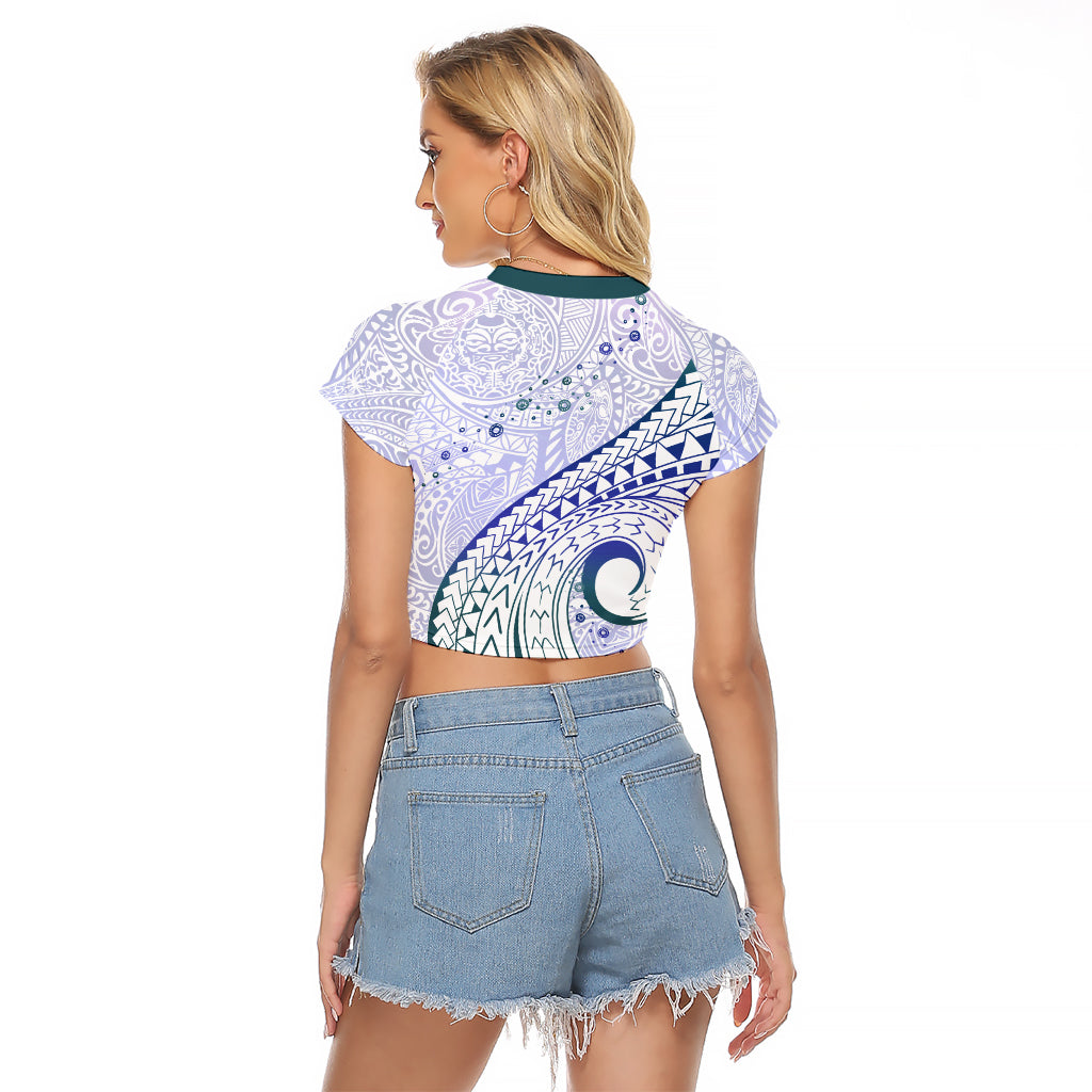 Pasifika Festival Raglan Cropped T Shirt Tribal Pattern Violet Version LT01 - Polynesian Pride