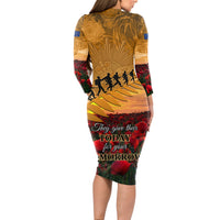 ANZAC Day 2024 Long Sleeve Bodycon Dress Silver Fern With A Trumpet Soldier LT01 - Polynesian Pride