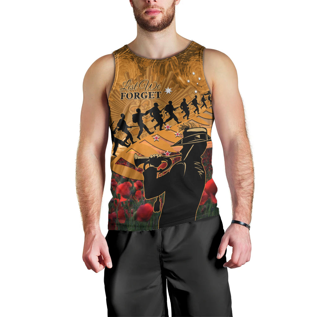 ANZAC Day 2024 Men Tank Top Silver Fern With A Trumpet Soldier LT01 - Polynesian Pride