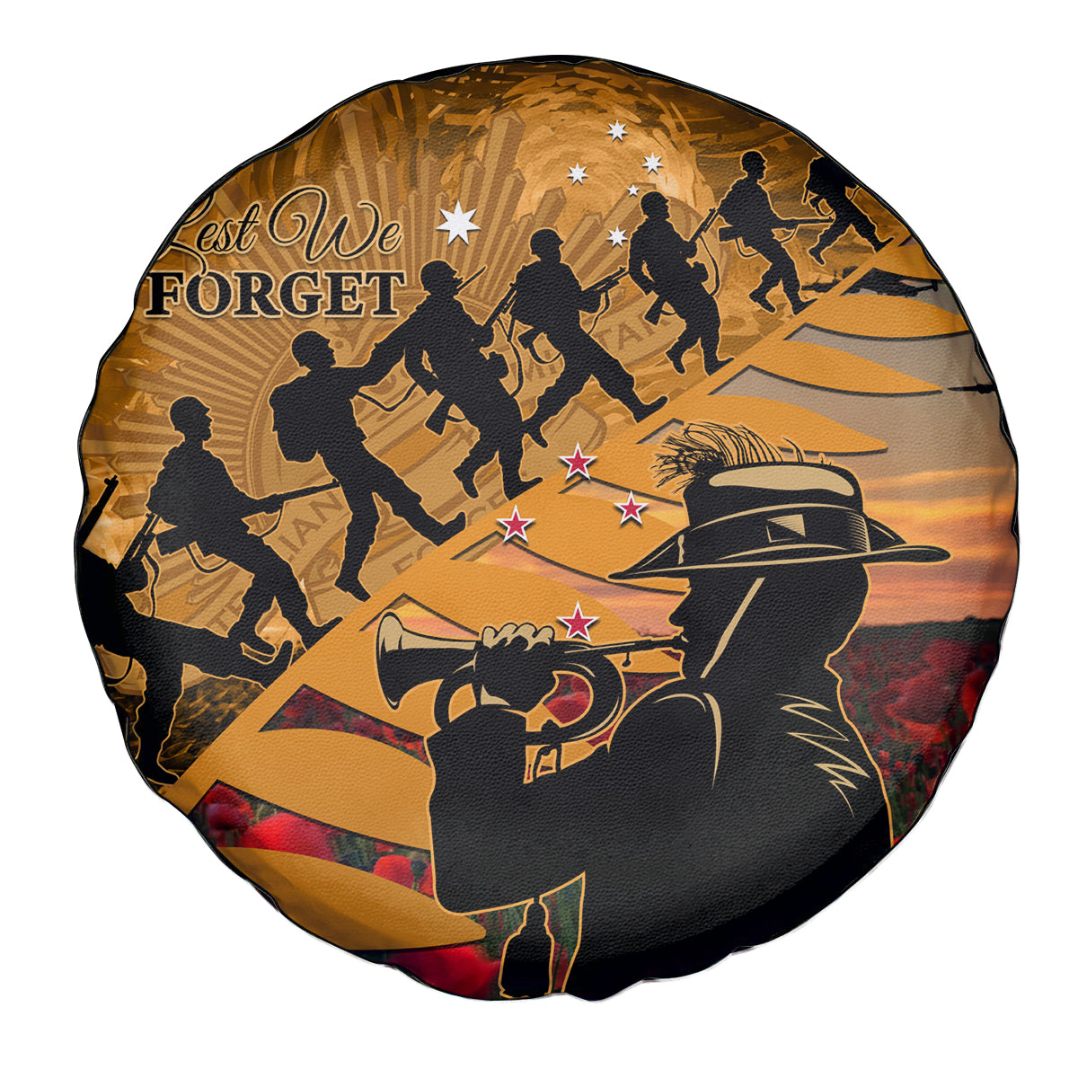 ANZAC Day 2024 Spare Tire Cover Silver Fern With A Trumpet Soldier