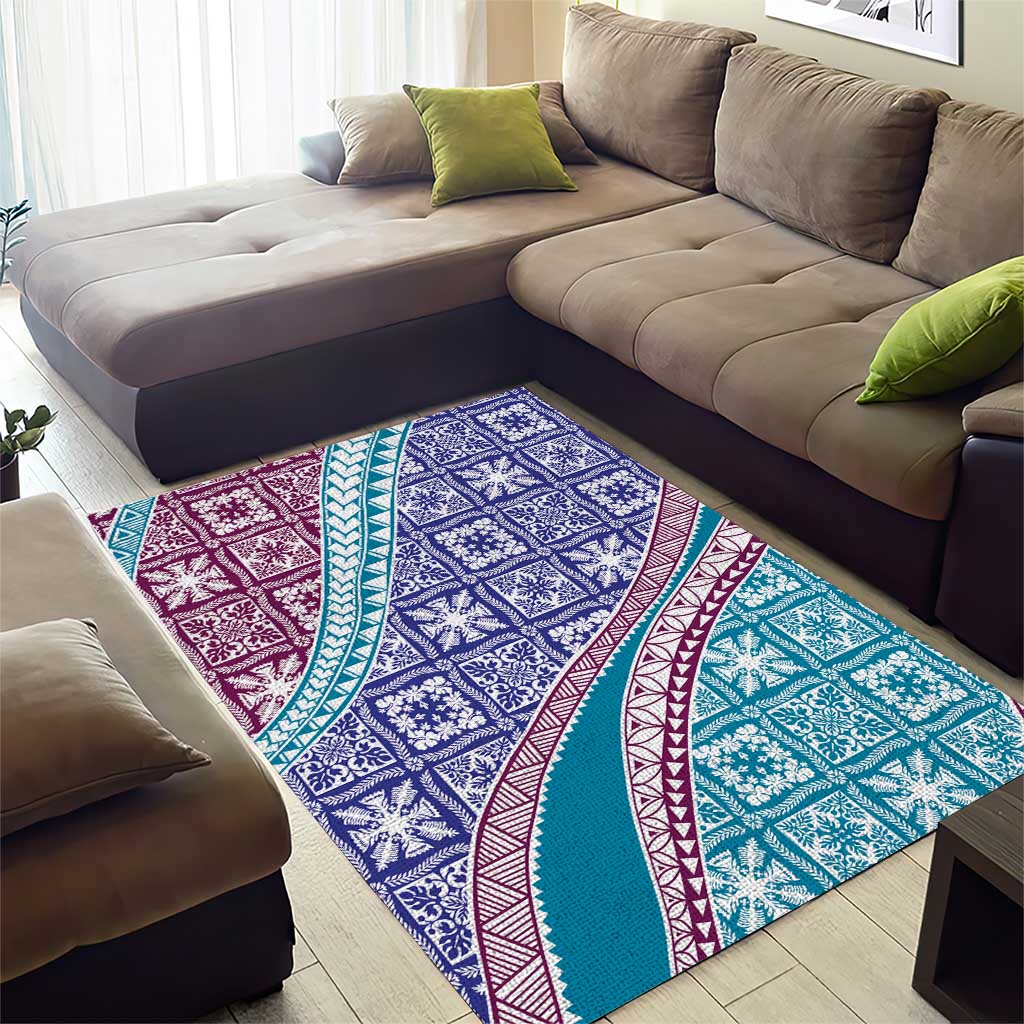 Hawaiian Quilt Pattern Area Rug Purple Blue Color Mixed - Polynesian Pride