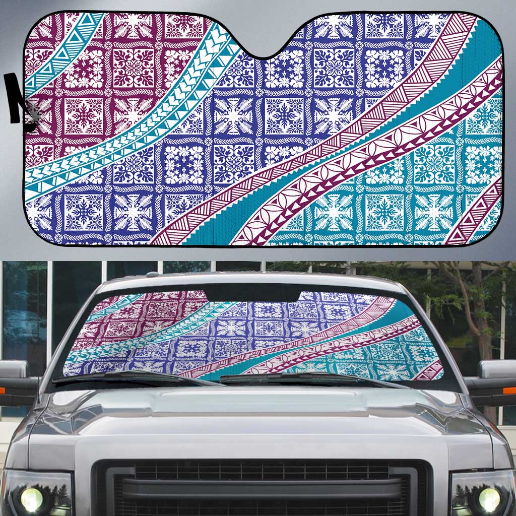 Hawaiian Quilt Pattern Auto Sun Shade Purple Blue Color Mixed LT01 Purple - Polynesian Pride