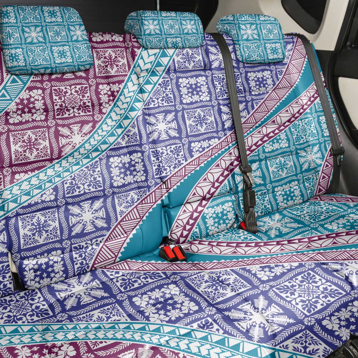 Hawaiian Quilt Pattern Back Car Seat Cover Purple Blue Color Mixed - Polynesian Pride