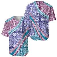 Hawaiian Quilt Pattern Baseball Jersey Purple Blue Color Mixed - Polynesian Pride