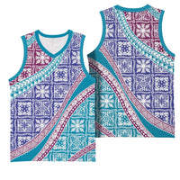 Hawaiian Quilt Pattern Basketball Jersey Purple Blue Color Mixed - Polynesian Pride