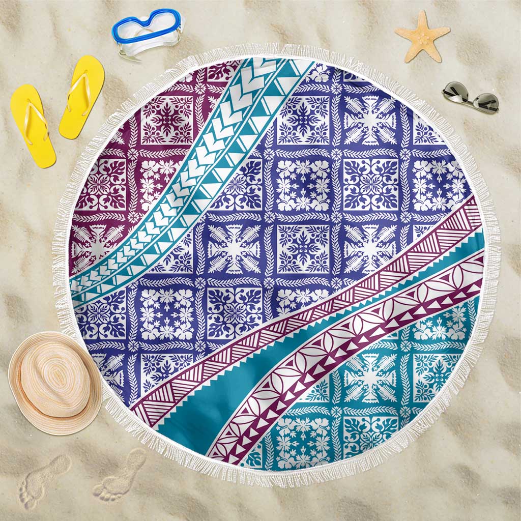 Hawaiian Quilt Pattern Beach Blanket Purple Blue Color Mixed - Polynesian Pride