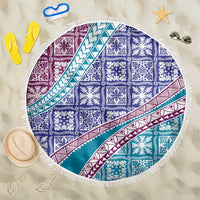 Hawaiian Quilt Pattern Beach Blanket Purple Blue Color Mixed - Polynesian Pride