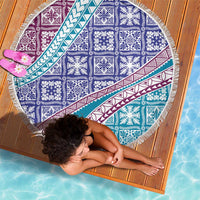 Hawaiian Quilt Pattern Beach Blanket Purple Blue Color Mixed - Polynesian Pride