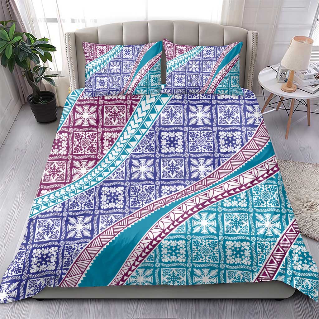Hawaiian Quilt Pattern Bedding Set Purple Blue Color Mixed - Polynesian Pride