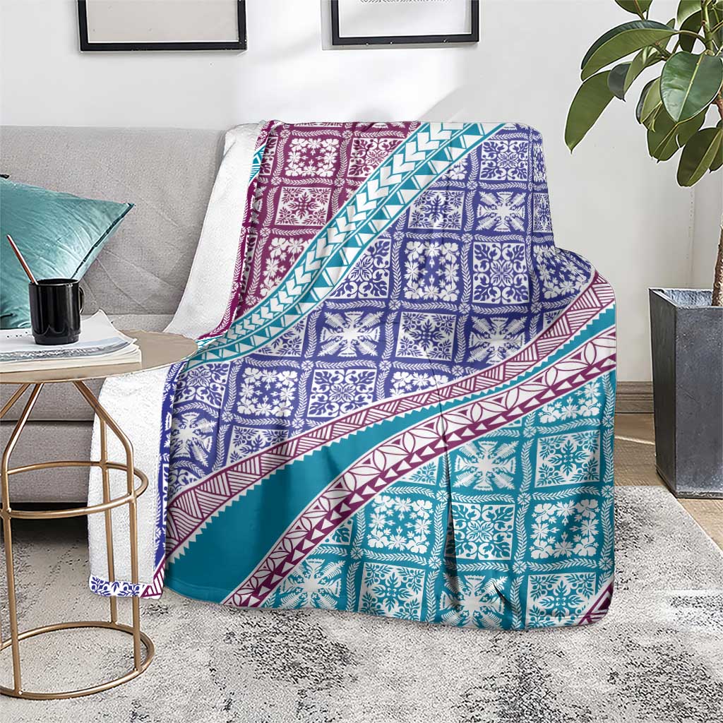 Hawaiian Quilt Pattern Blanket Purple Blue Color Mixed - Polynesian Pride