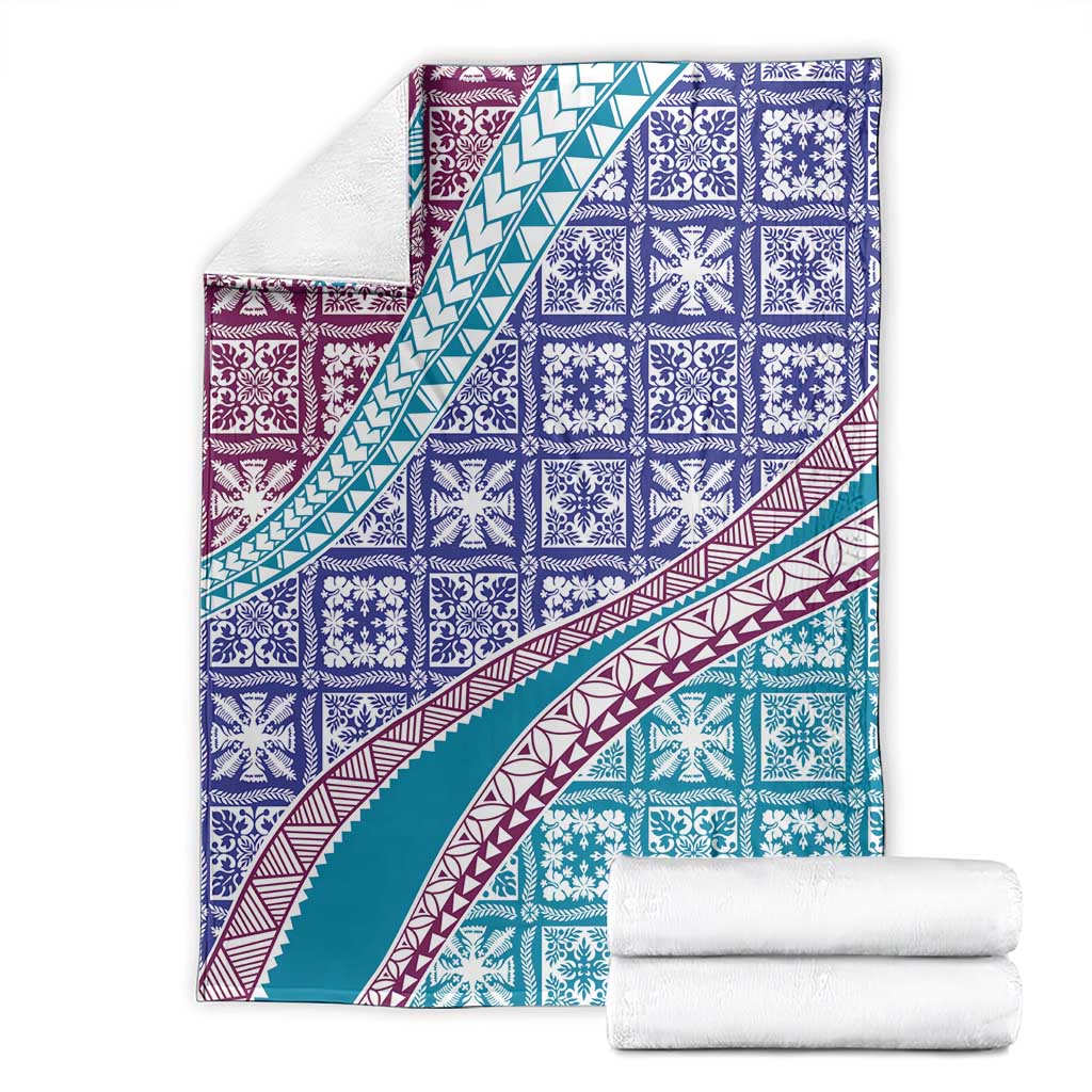 Hawaiian Quilt Pattern Blanket Purple Blue Color Mixed - Polynesian Pride