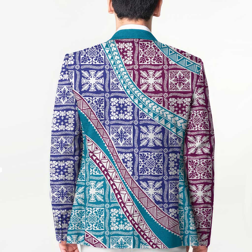 Hawaiian Quilt Pattern Blazer Purple Blue Color Mixed - Polynesian Pride