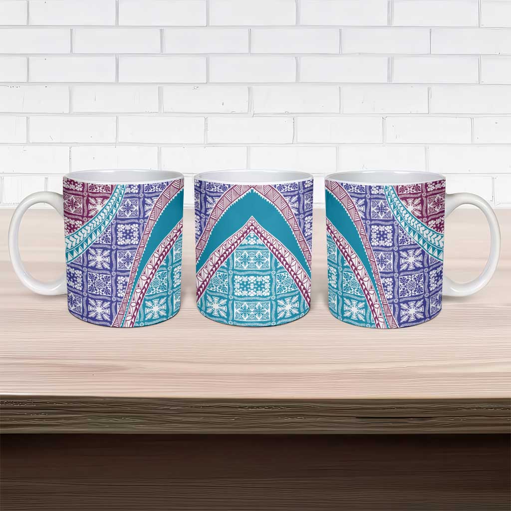 Hawaiian Quilt Pattern Ceramic Mug Purple Blue Color Mixed - Polynesian Pride