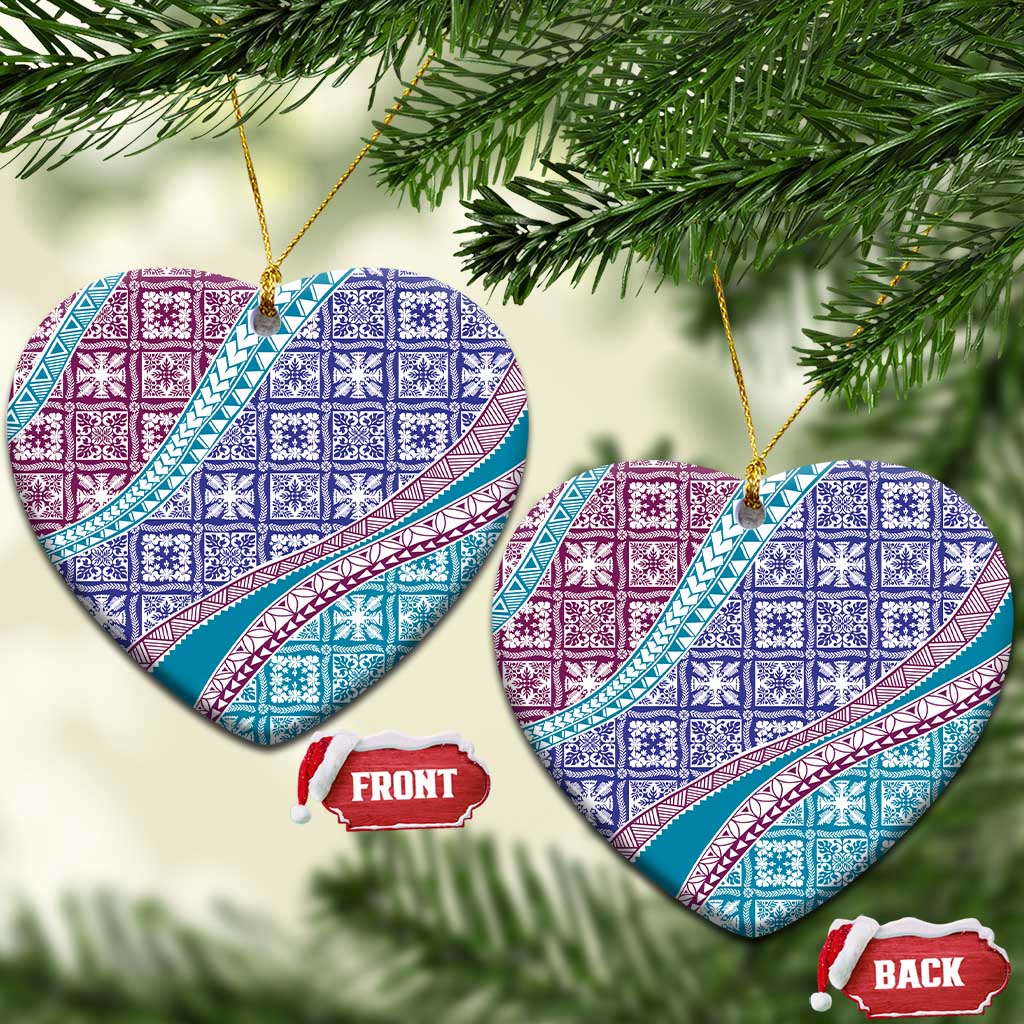 Hawaiian Quilt Pattern Ceramic Ornament Purple Blue Color Mixed - Polynesian Pride