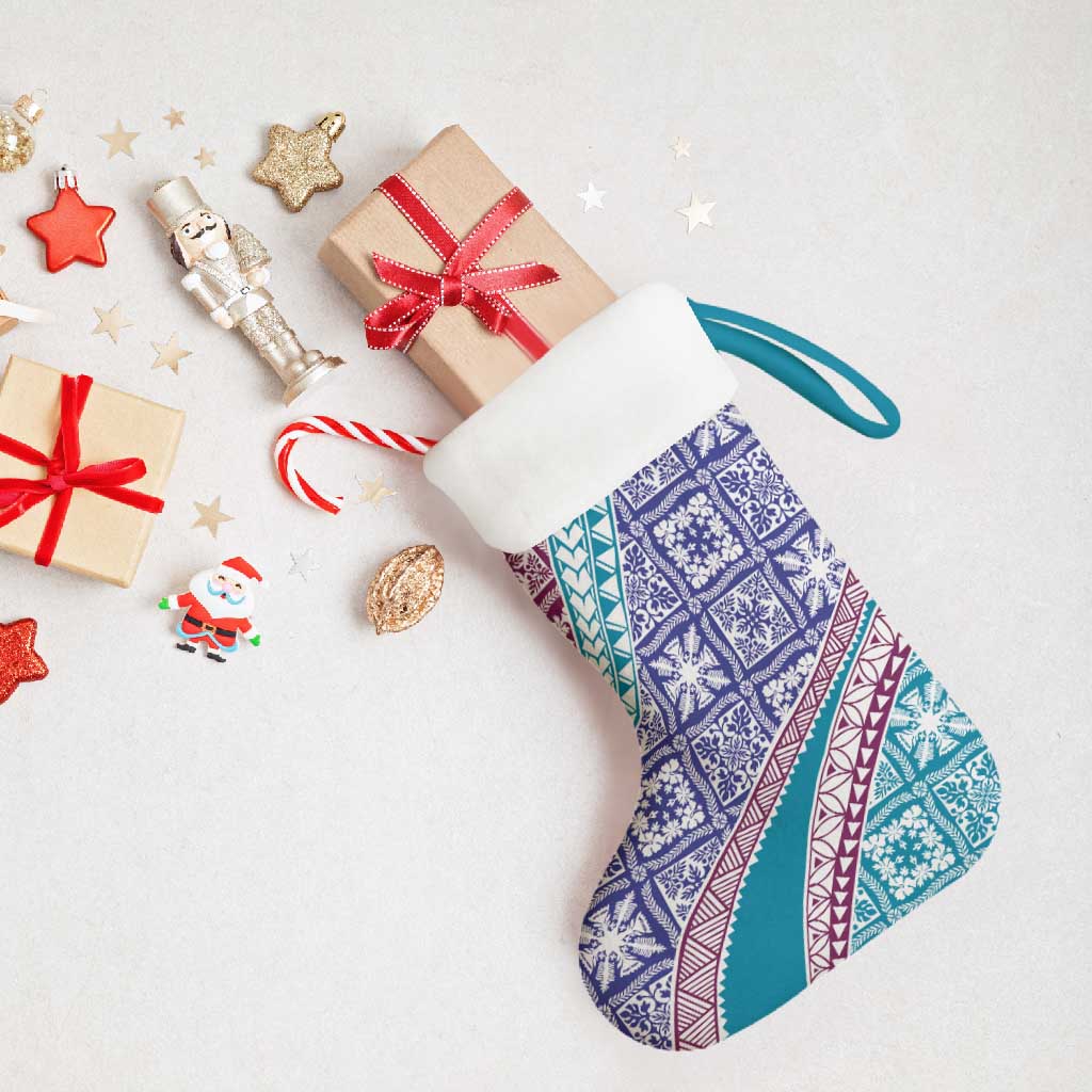 Hawaiian Quilt Pattern Christmas Stocking Purple Blue Color Mixed - Polynesian Pride