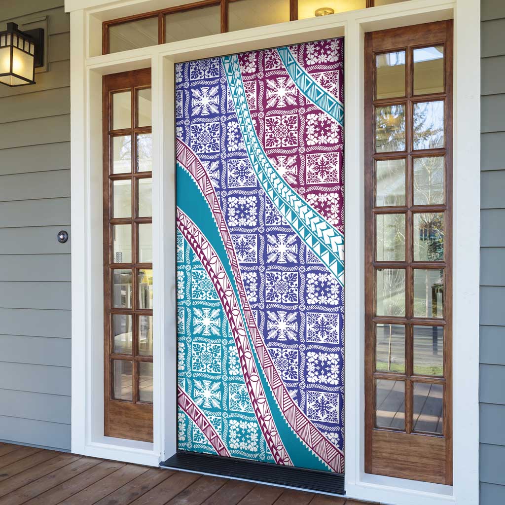Hawaiian Quilt Pattern Door Cover Purple Blue Color Mixed - Polynesian Pride