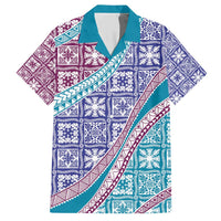 Hawaiian Quilt Pattern Family Matching Short Sleeve Bodycon Dress and Hawaiian Shirt Purple Blue Color Mixed - Polynesian Pride