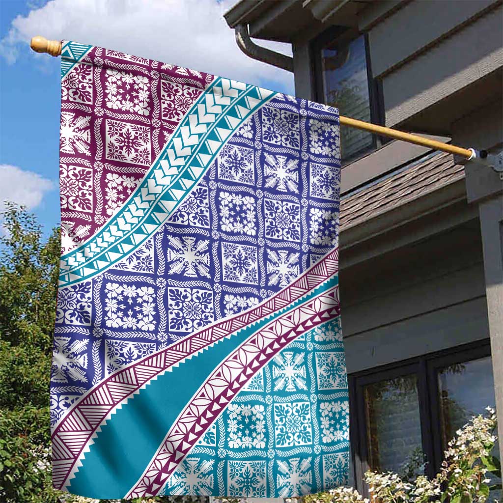 Hawaiian Quilt Pattern Garden Flag Purple Blue Color Mixed - Polynesian Pride