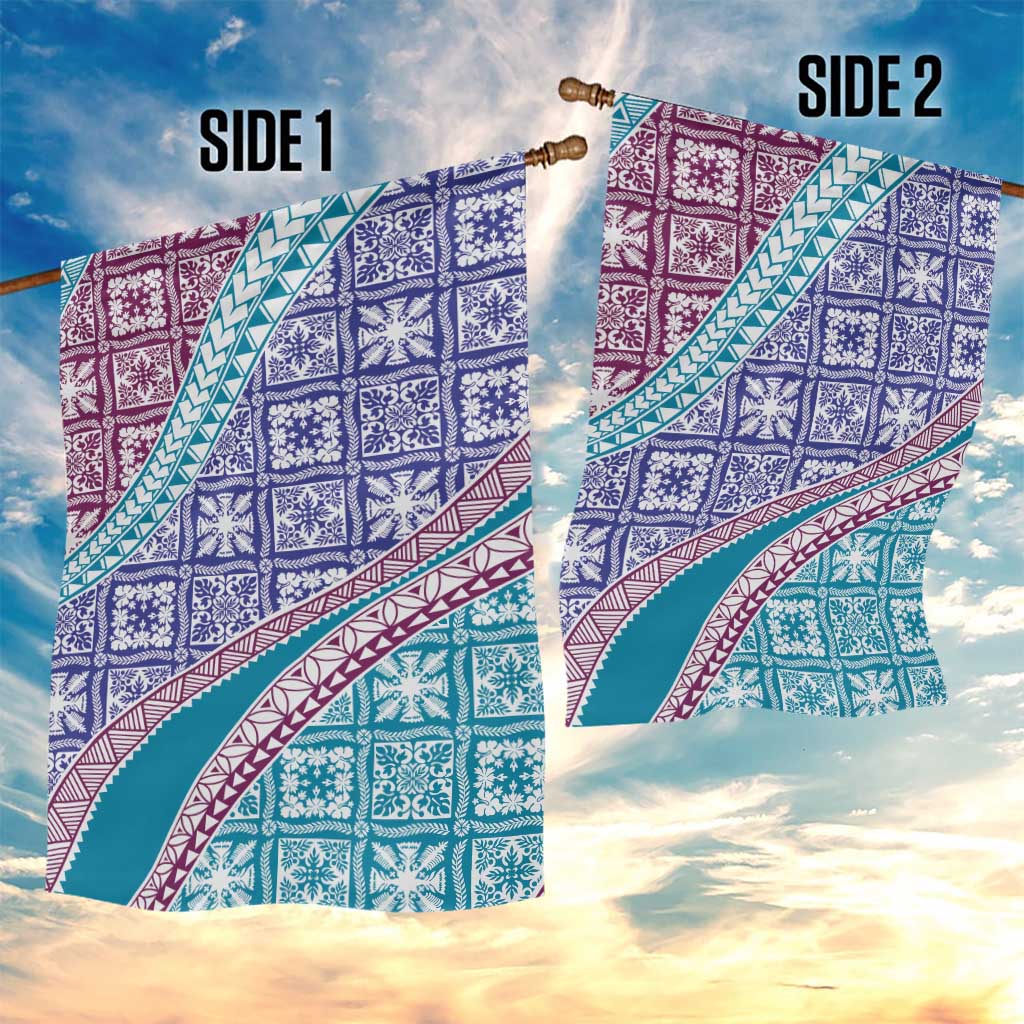 Hawaiian Quilt Pattern Garden Flag Purple Blue Color Mixed - Polynesian Pride