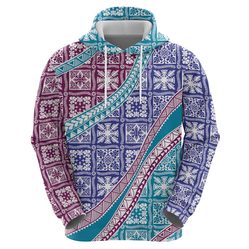 Hawaiian Quilt Pattern Hoodie Purple Blue Color Mixed - Polynesian Pride