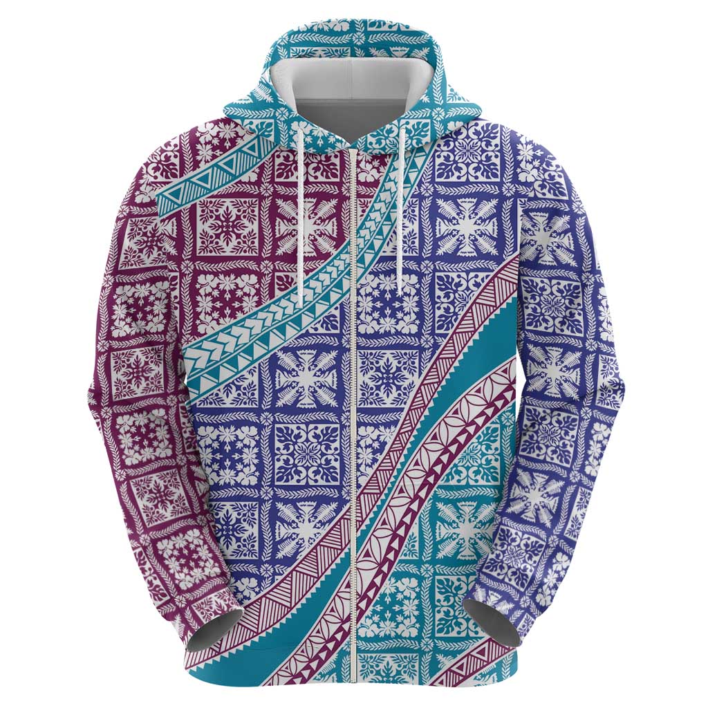 Hawaiian Quilt Pattern Hoodie Purple Blue Color Mixed - Polynesian Pride