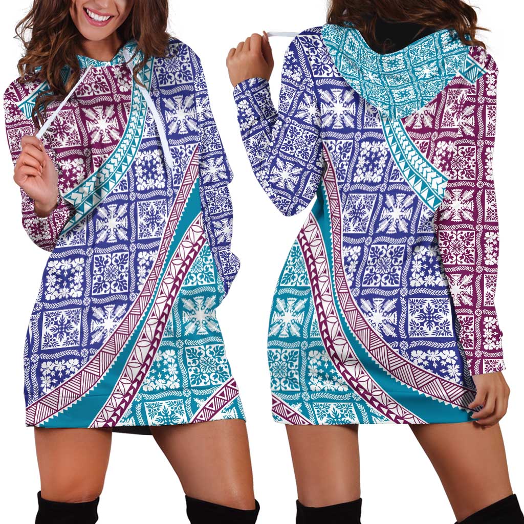 Hawaiian Quilt Pattern Hoodie Dress Purple Blue Color Mixed - Polynesian Pride