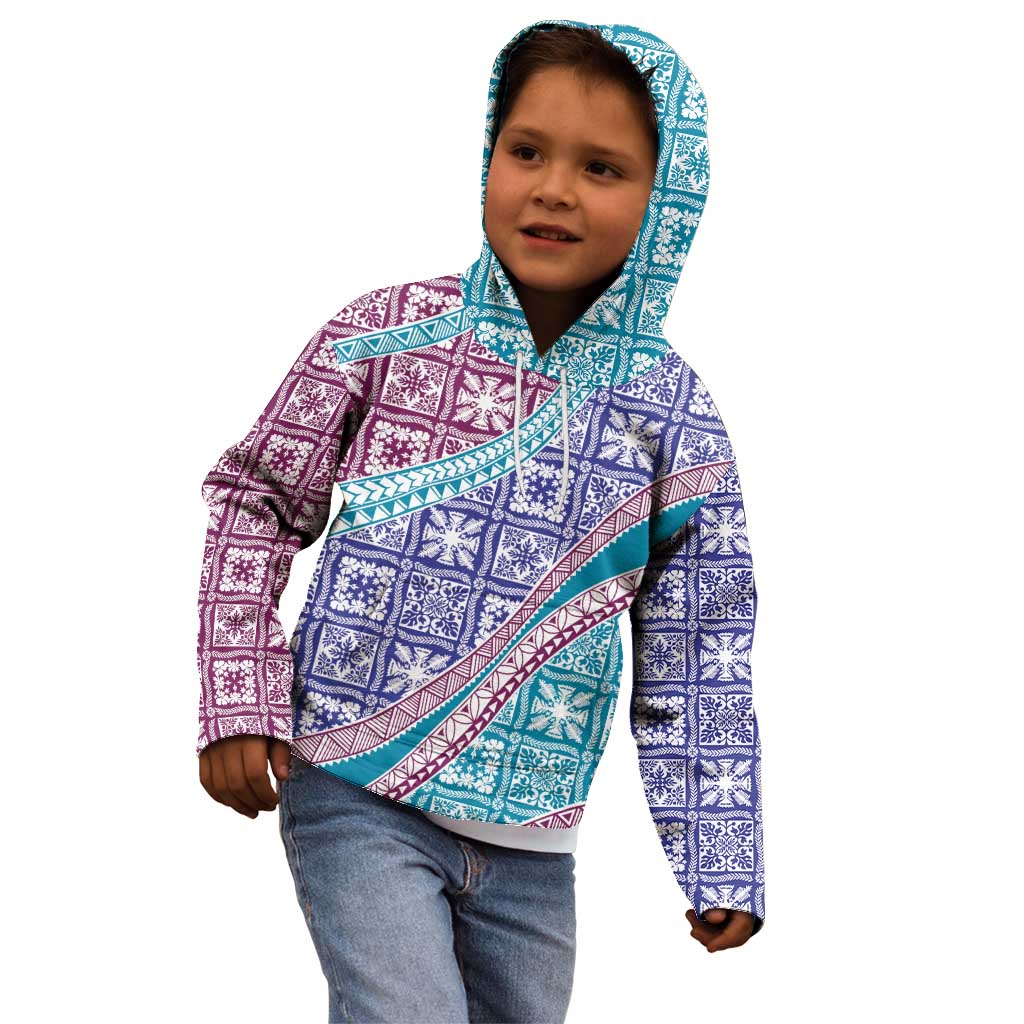 Hawaiian Quilt Pattern Kid Hoodie Purple Blue Color Mixed - Polynesian Pride