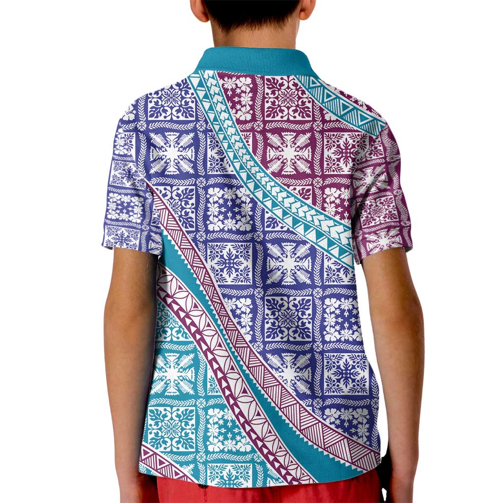 Hawaiian Quilt Pattern Kid Polo Shirt Purple Blue Color Mixed - Polynesian Pride