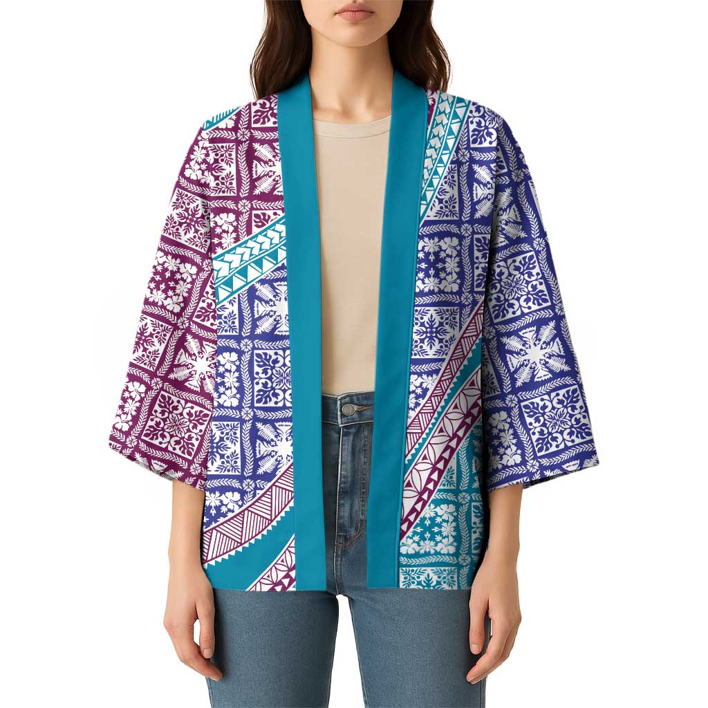 Hawaiian Quilt Pattern Kimono Purple Blue Color Mixed - Polynesian Pride