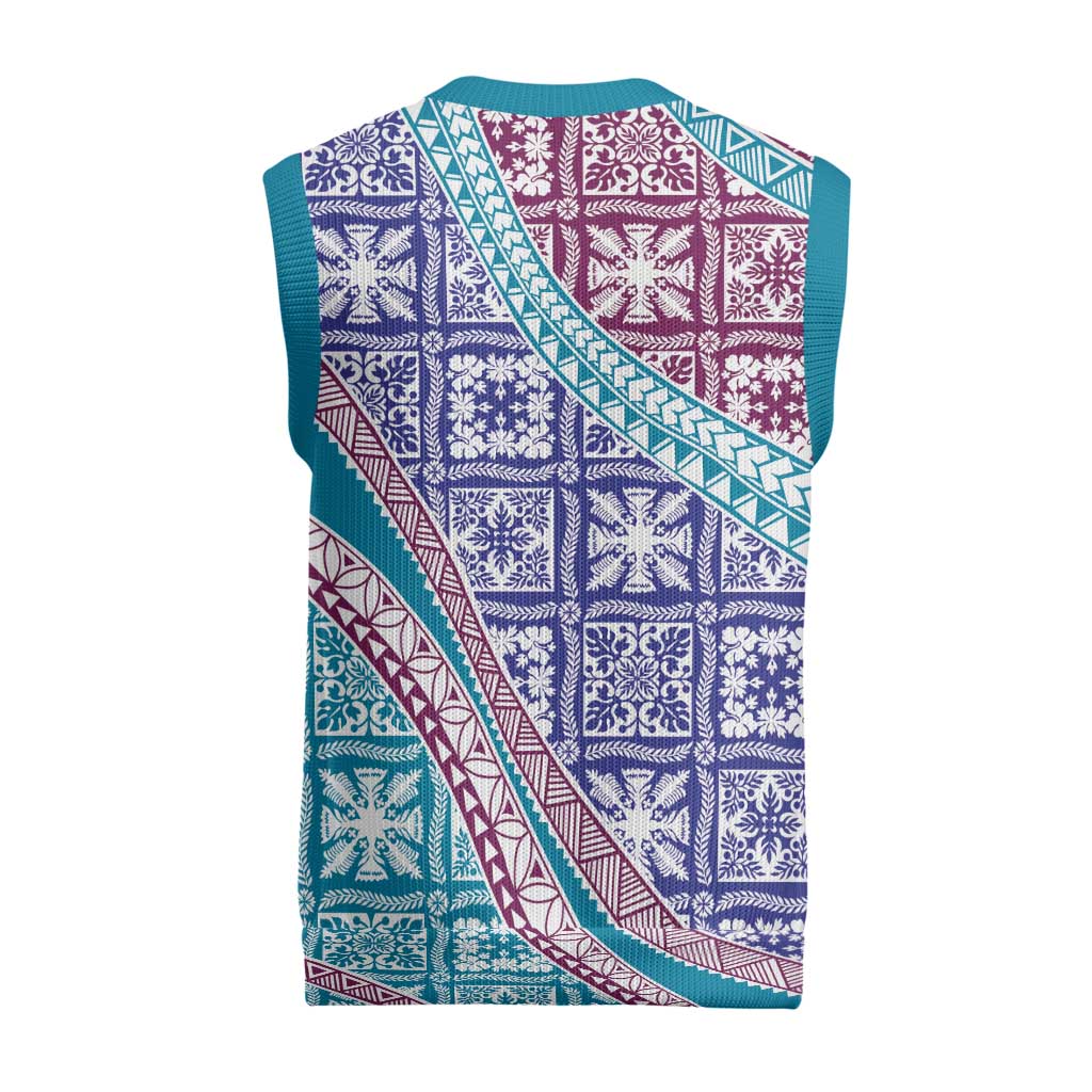 Hawaiian Quilt Pattern Christmas Knitted V-Neck Vest Purple Blue Color Mixed - Polynesian Pride