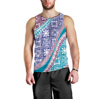 Hawaiian Quilt Pattern Men Tank Top Purple Blue Color Mixed - Polynesian Pride