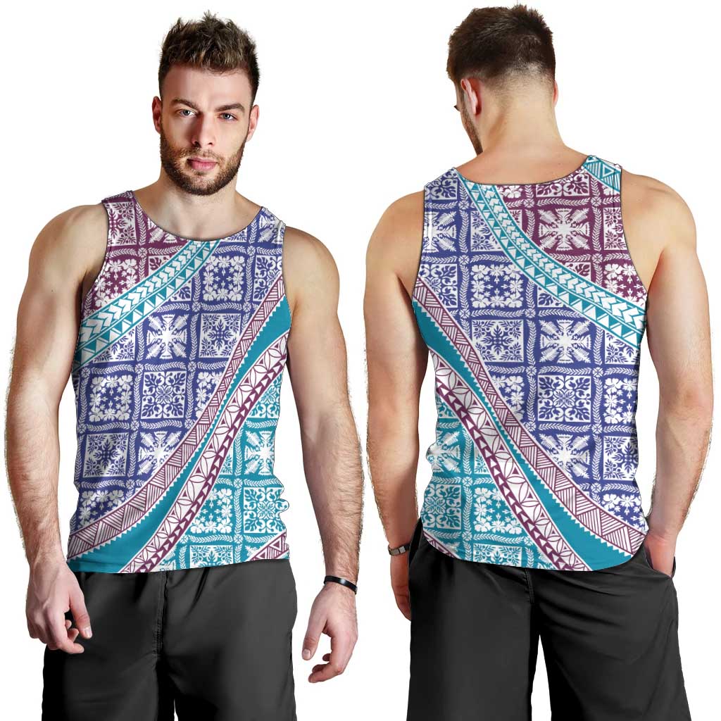 Hawaiian Quilt Pattern Men Tank Top Purple Blue Color Mixed - Polynesian Pride