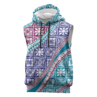Hawaiian Quilt Pattern Sleeveless Hoodie Purple Blue Color Mixed - Polynesian Pride