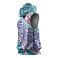 Hawaiian Quilt Pattern Sleeveless Hoodie Purple Blue Color Mixed - Polynesian Pride