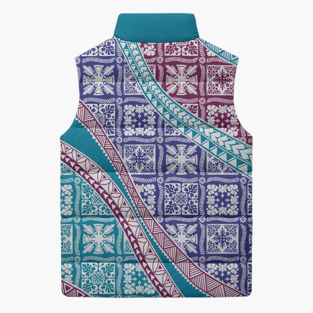 Hawaiian Quilt Pattern Sleeveless Puffer Jacket Purple Blue Color Mixed - Polynesian Pride