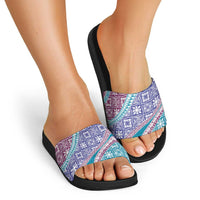 Hawaiian Quilt Pattern Slide Sandals Purple Blue Color Mixed - Polynesian Pride