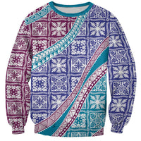 Hawaiian Quilt Pattern Sweatshirt Purple Blue Color Mixed - Polynesian Pride