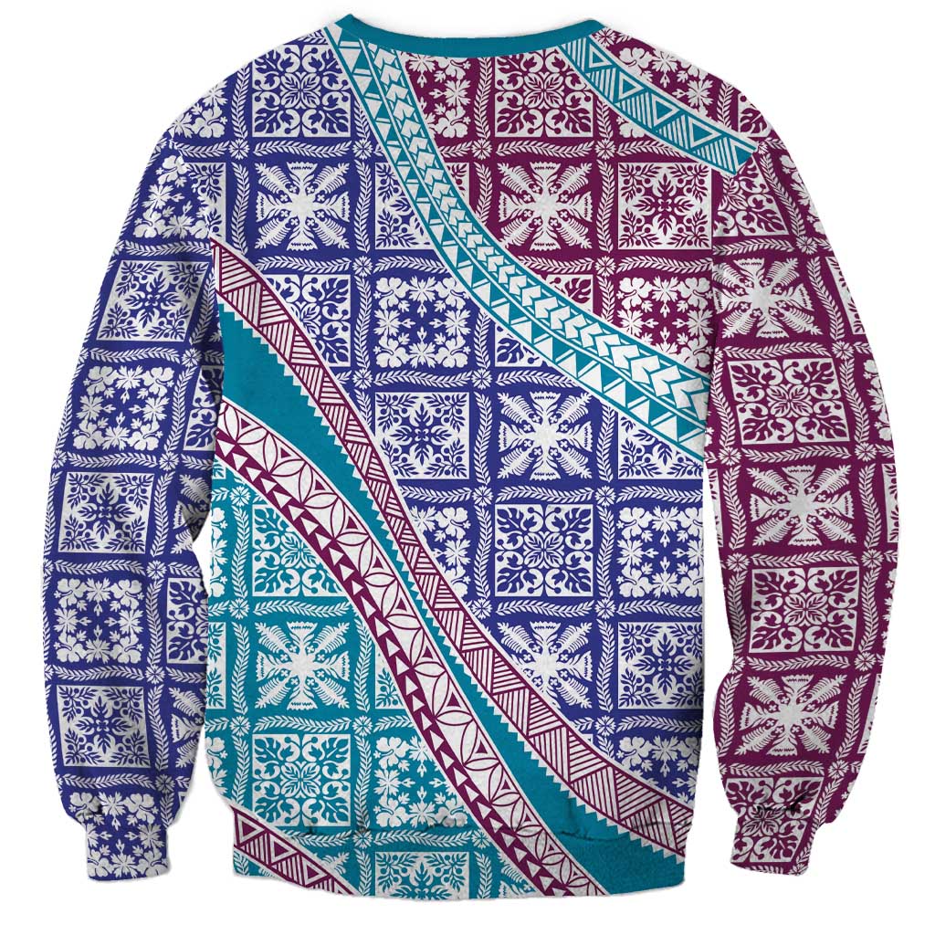 Hawaiian Quilt Pattern Sweatshirt Purple Blue Color Mixed - Polynesian Pride