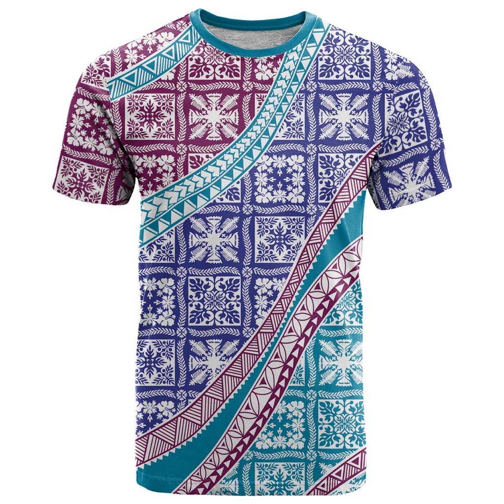 Hawaiian Quilt Pattern T Shirt Purple Blue Color Mixed - Polynesian Pride