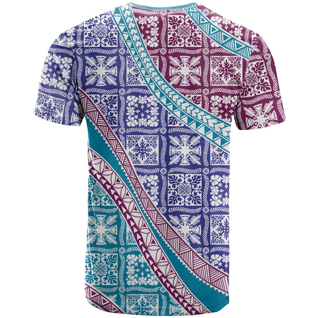 Hawaiian Quilt Pattern T Shirt Purple Blue Color Mixed - Polynesian Pride