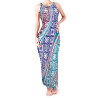 Hawaiian Quilt Pattern Tank Maxi Dress Purple Blue Color Mixed - Polynesian Pride