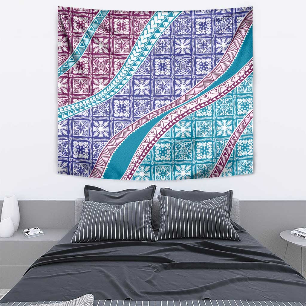 Hawaiian Quilt Pattern Tapestry Purple Blue Color Mixed - Polynesian Pride