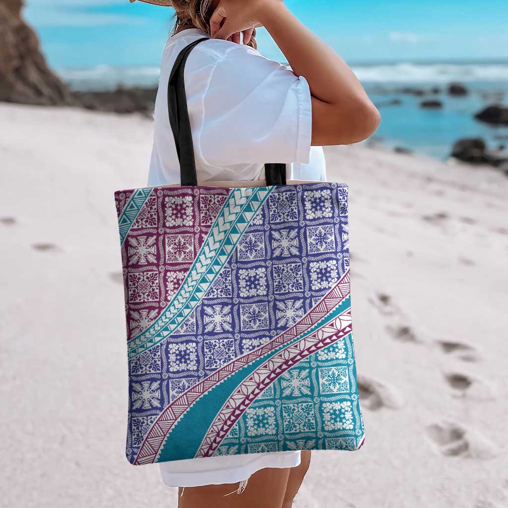 Hawaiian Quilt Pattern Tote Bag Purple Blue Color Mixed - Polynesian Pride