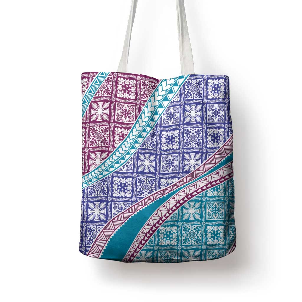 Hawaiian Quilt Pattern Tote Bag Purple Blue Color Mixed - Polynesian Pride