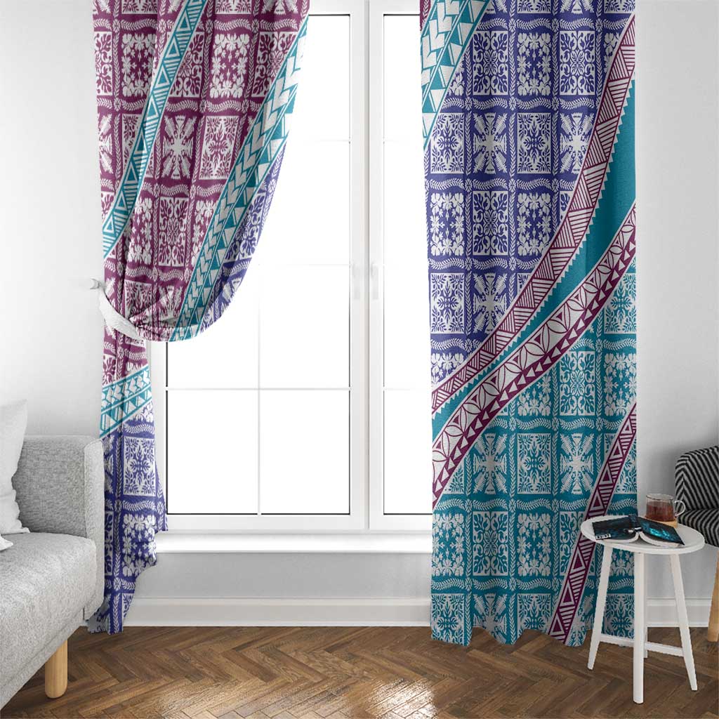 Hawaiian Quilt Pattern Window Curtain Purple Blue Color Mixed - Polynesian Pride