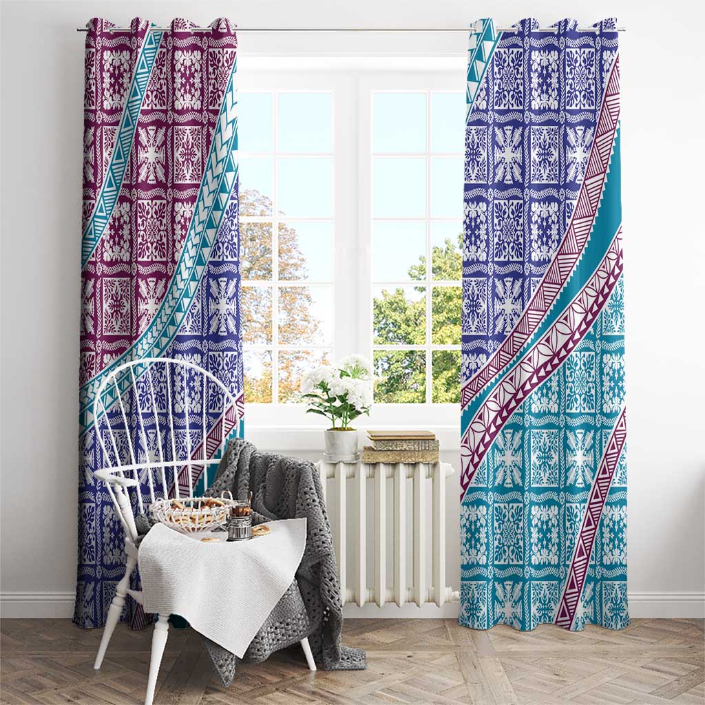 Hawaiian Quilt Pattern Window Curtain Purple Blue Color Mixed - Polynesian Pride