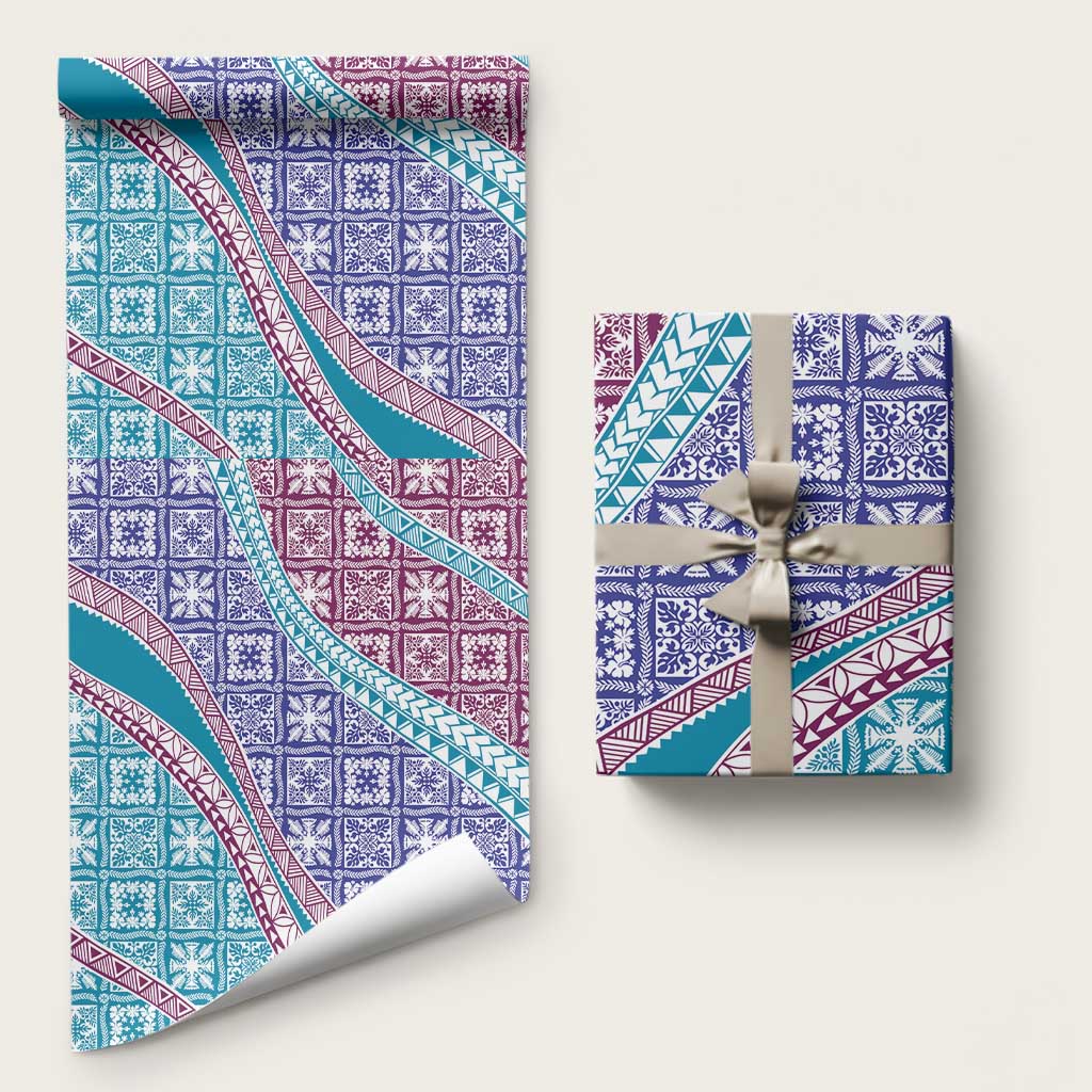 Hawaiian Quilt Pattern Wrapping Paper Purple Blue Color Mixed LT01 58" × 23" Purple - Polynesian Pride
