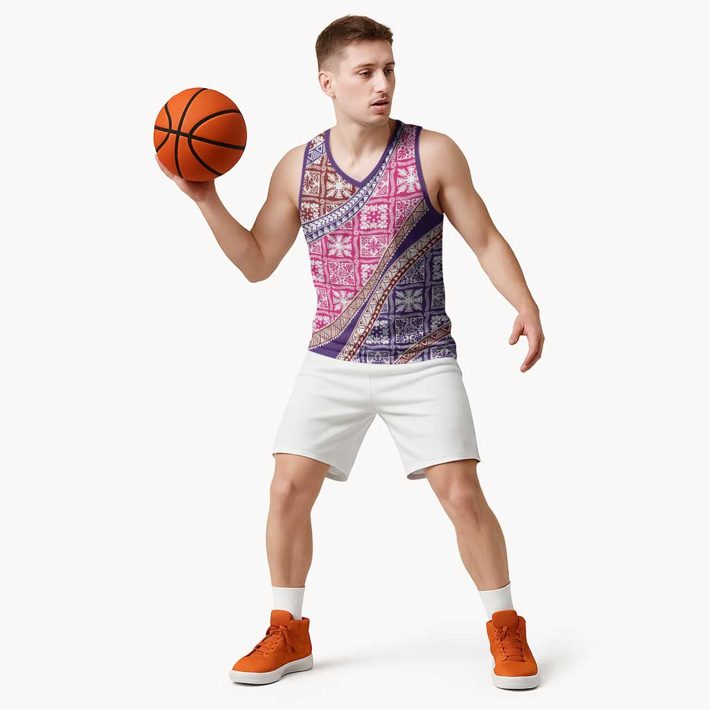 Hawaiian Quilt Pattern Basketball Jersey Sweet Color Mixed - Polynesian Pride